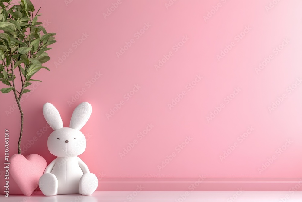 Obraz premium Romantic Valentine's Day Celebration in Modern Children's Room with Pink Wall Background