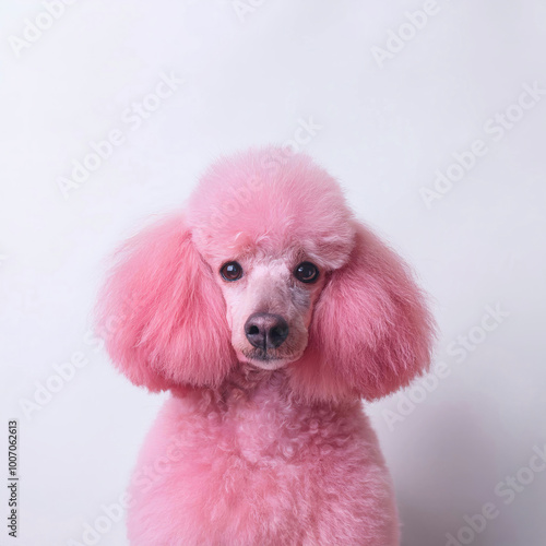 simple portrait of a pink poodle dog 