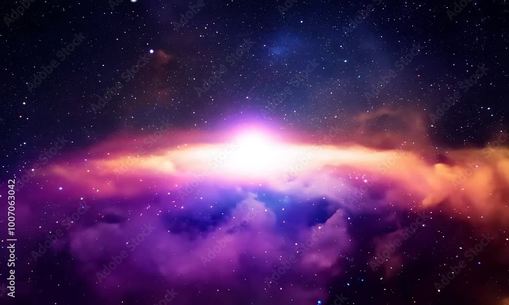 Journey towards a glowing galaxy in the vast expanse of space Journey towards a glowing galaxy in the vast expanse of space