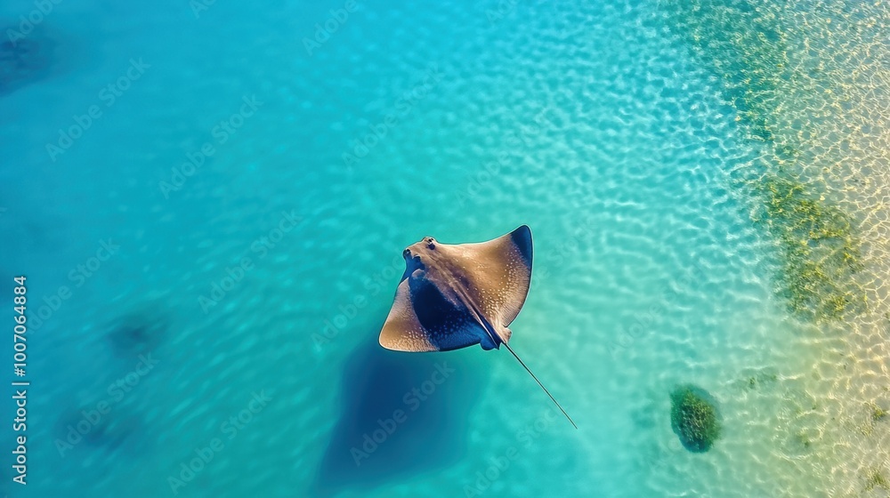 Majestic Stingray Gliding Over Clear Blue Water Majestic Stingray Gliding Over Clear Blue Water
