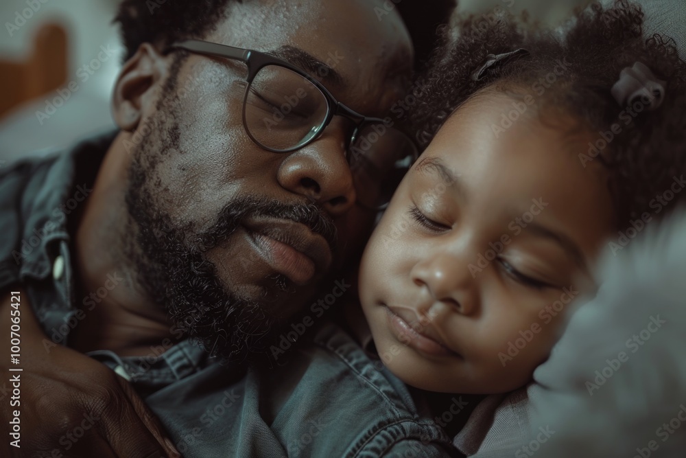 A father and daughter relaxing together on a bed A father and daughter relaxing together on a bed