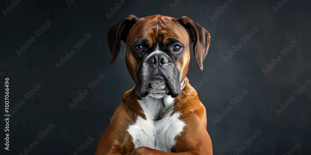 A brown and white dog sitting on a black background, great for pet or animal-related projects A brown and white dog sitting on a black background, great for pet or animal-related projects