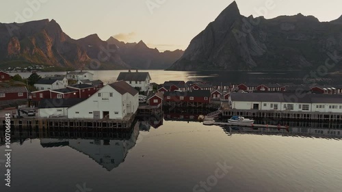 Hamnoy Lofoten islands Norway Aerial drone view