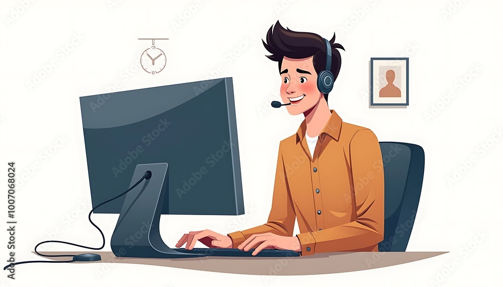 young man working in customer service young man working in customer service