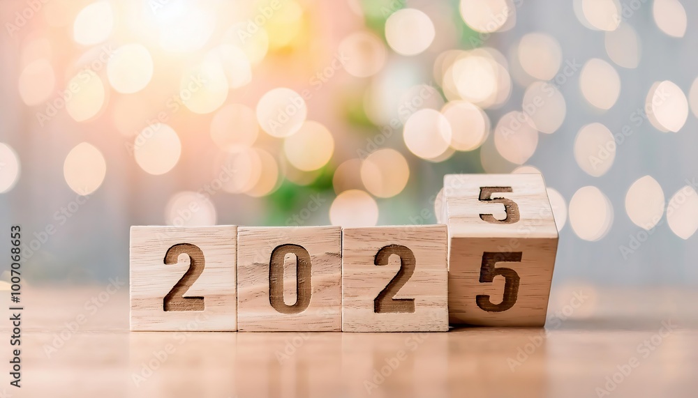 2025 wooden cube, symbolizing a new year and target goal, growth and success in financial trends, strategy plan and vision for a new beginning and achievement, copy space, bokeh 2025 wooden cube, symbolizing a new year and target goal, growth and success in financial trends, strategy plan and vision for a new beginning and achievement, copy space, bokeh