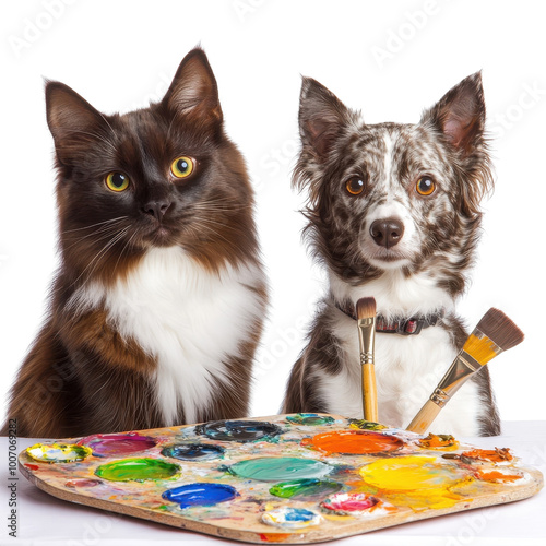 Artistic Duo: Cat and Dog Fun transparent background