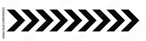 Black arrow in a row. Black vector chevron arrows pointing right. Geometric abstract black background isolated on white. Road signpost symbol. Vector illustration.