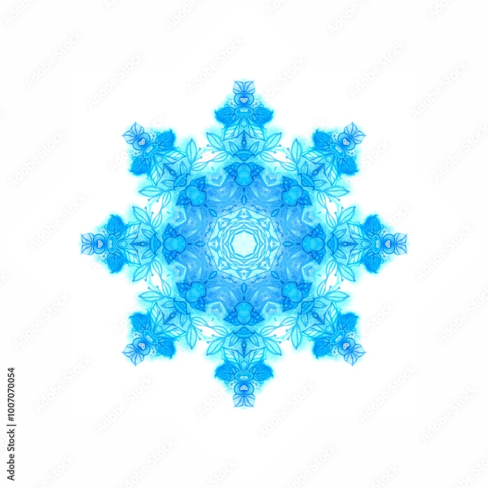 Watercolor blue rosette - snowflake on white background Watercolor blue rosette - snowflake on white background