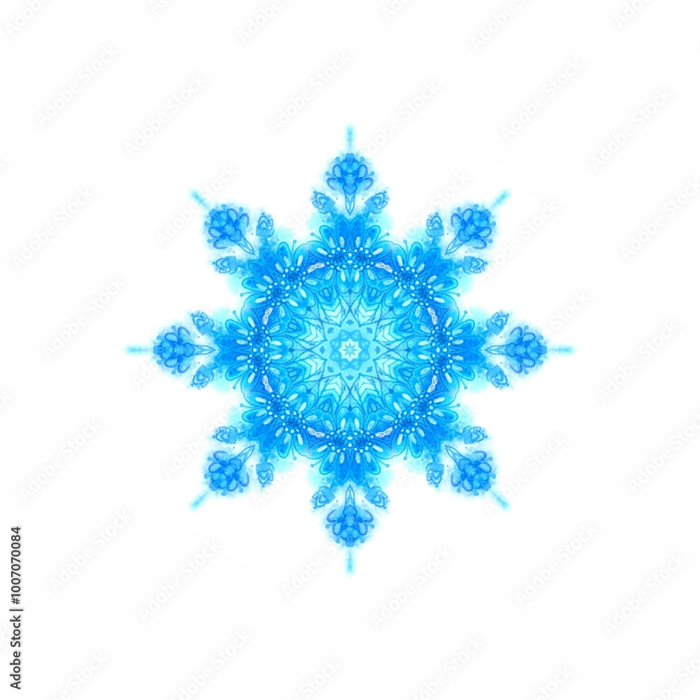 Watercolor blue rosette - snowflake on white background Watercolor blue rosette - snowflake on white background