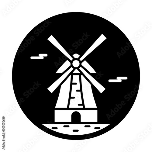 Kinderdijk windmills icon in filled style 