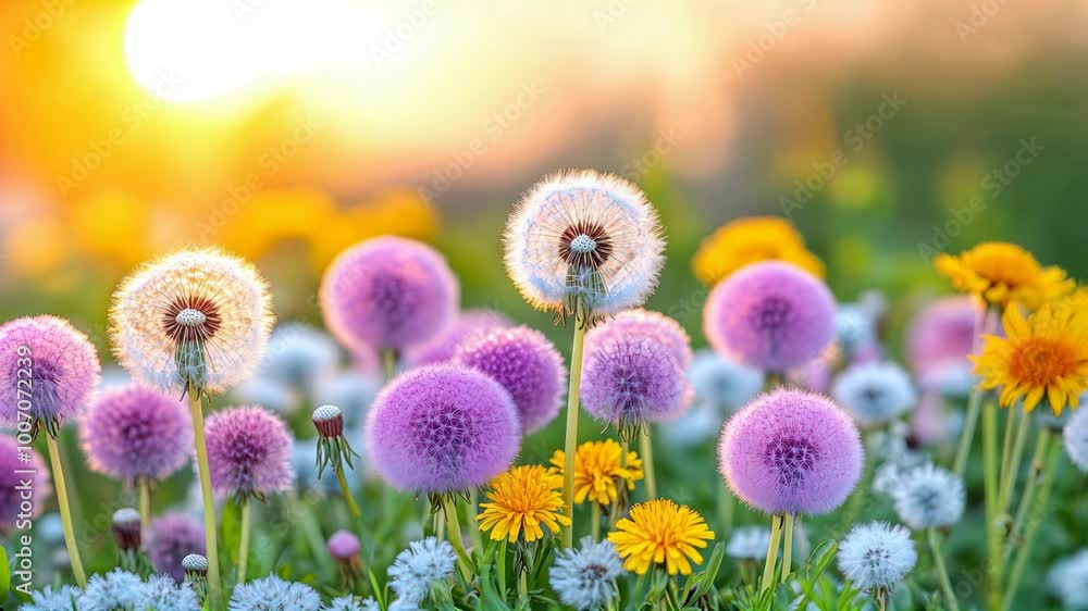 Dandelion Sunset Meadow. Peaceful Nature Background Video Dandelion Sunset Meadow. Peaceful Nature Background Video