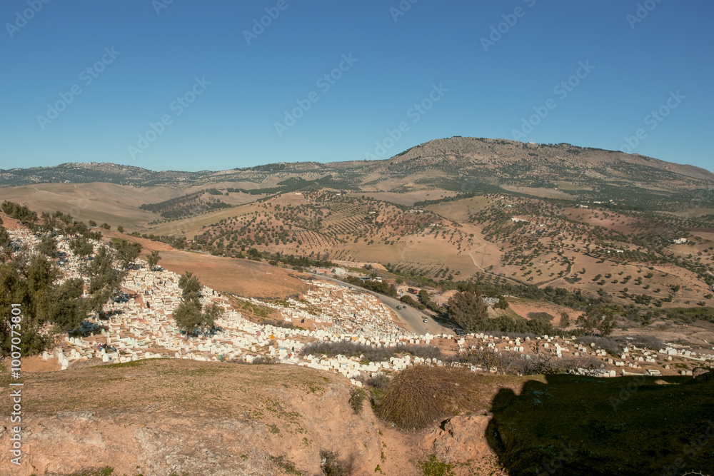 View of a cemetery in Fes from the top of the mountain. Morocco. View of a cemetery in Fes from the top of the mountain. Morocco.