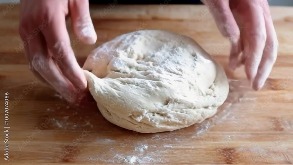 Technique of kneading dough for perfect bread at home, showcasing hands-on skills for beginners in a cozy kitchen Technique of kneading dough for perfect bread at home, showcasing hands-on skills for beginners in a cozy kitchen