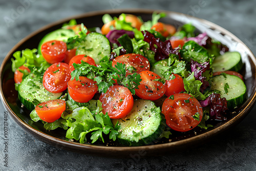 A plate of healthy salad with vegetables, representing clean eating and nutrition. Concept of health.