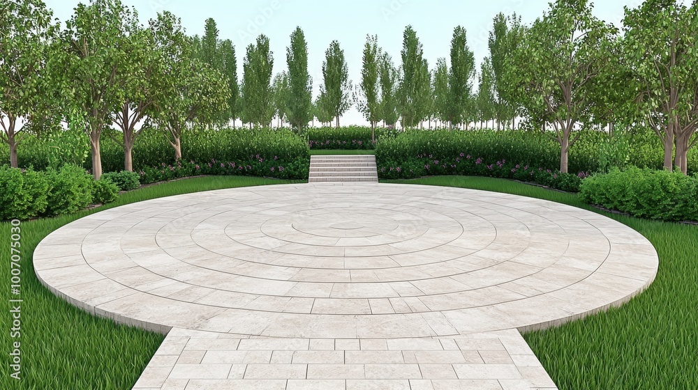 Serene Garden Pathway with Circular Stone Design Serene Garden Pathway with Circular Stone Design