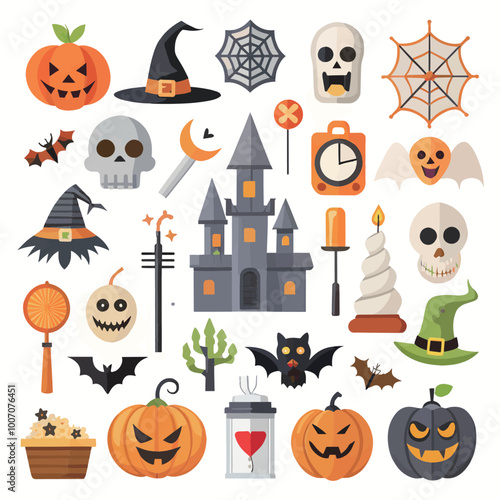 Halloween element collection on white background
