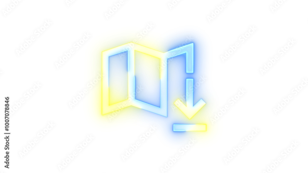 Glowing symbol icon, Neon icon download map symbol blue yellow color transparent background Glowing symbol icon, Neon icon download map symbol blue yellow color transparent background