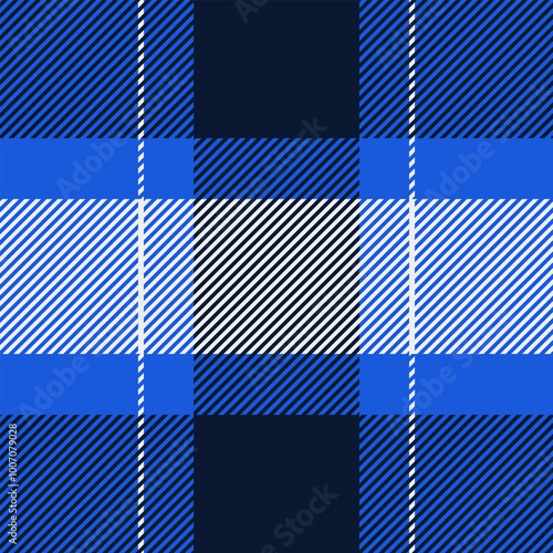 National vector check seamless, oriental tartan textile fabric. Place plaid background texture pattern in blue and dark colors.