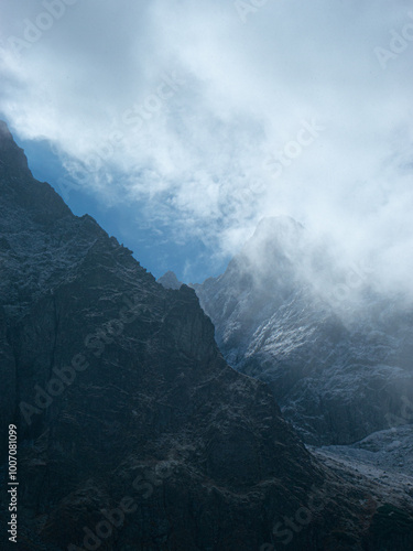 foggy snowy fall mountains in the Tatra Mountains