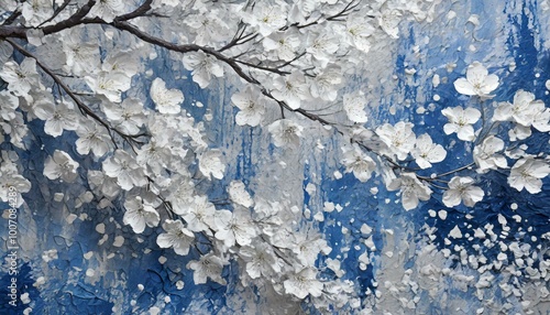 white flowers on a tree painting with texture winter snow cold frost oil painting texture textured ai generated art