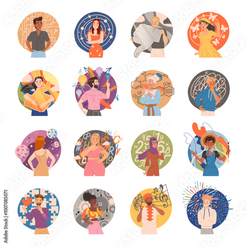 People with Different Type of Thinking and Mindset Vector Set