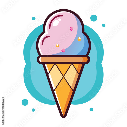 Colorful flat style vector cone ice cream.