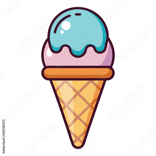 Colorful flat style vector cone ice cream.