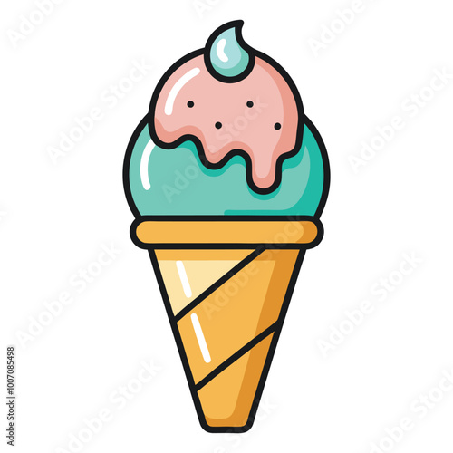 Colorful flat style vector cone ice cream.