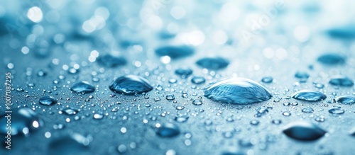 Wallpaper Mural Close-up macro shot of water droplets on a blue surface, with bokeh effects in the background. Torontodigital.ca