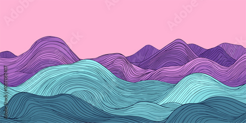vector background of purple turquoise abstract waves on white background .Generative AI