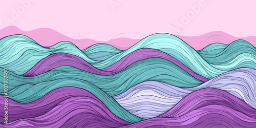 vector background of purple turquoise abstract waves on white background .Generative AI