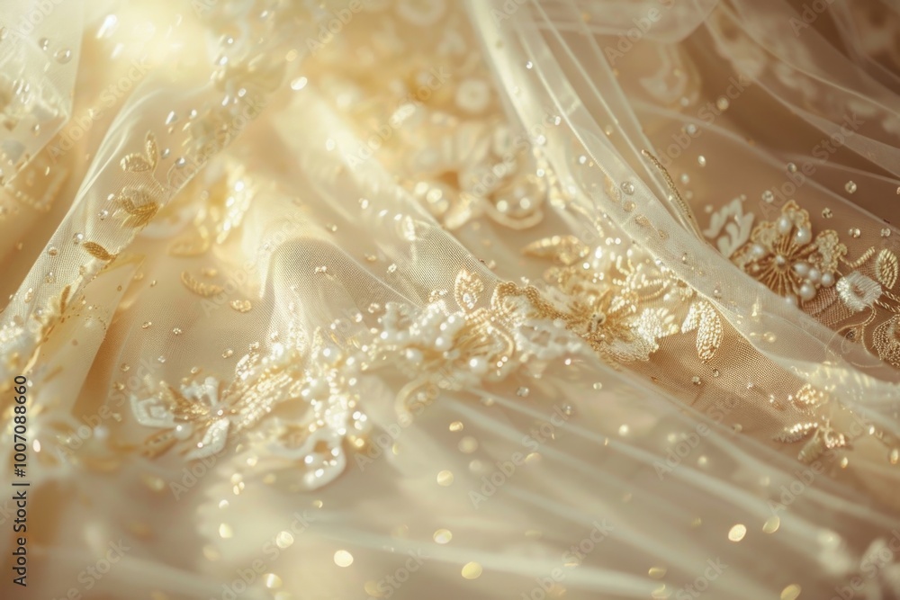 A close-up of a wedding dress with a flowing veil A close-up of a wedding dress with a flowing veil