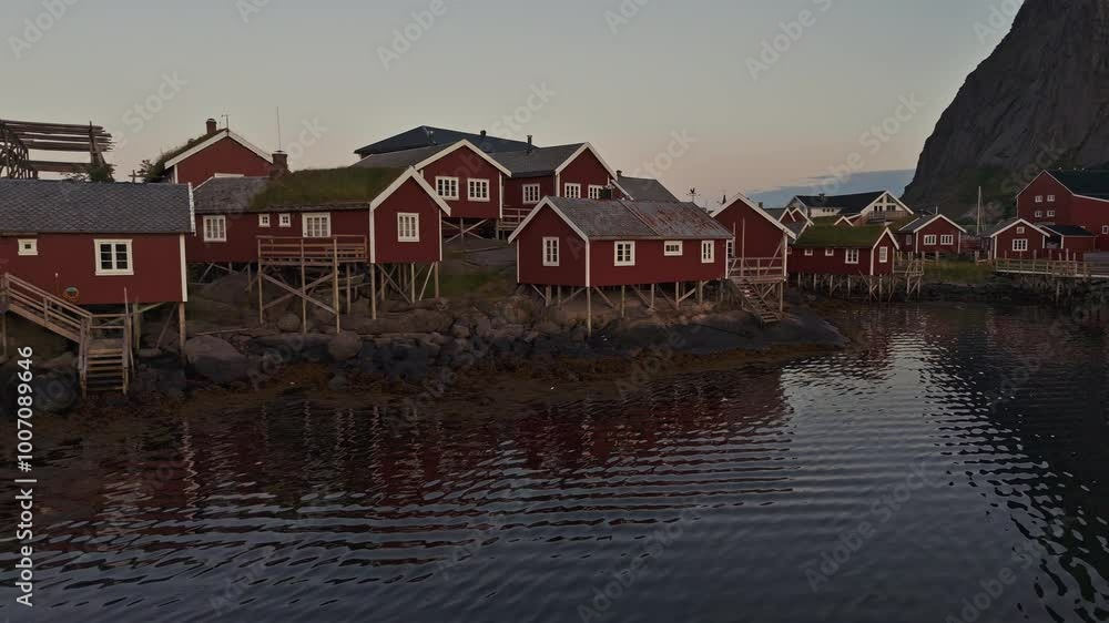 Reine Lofoten islands Norway Aerial drone view Reine Lofoten islands Norway Aerial drone view