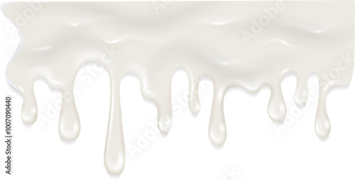 White liquid border. Dripping cream. Realistic milk