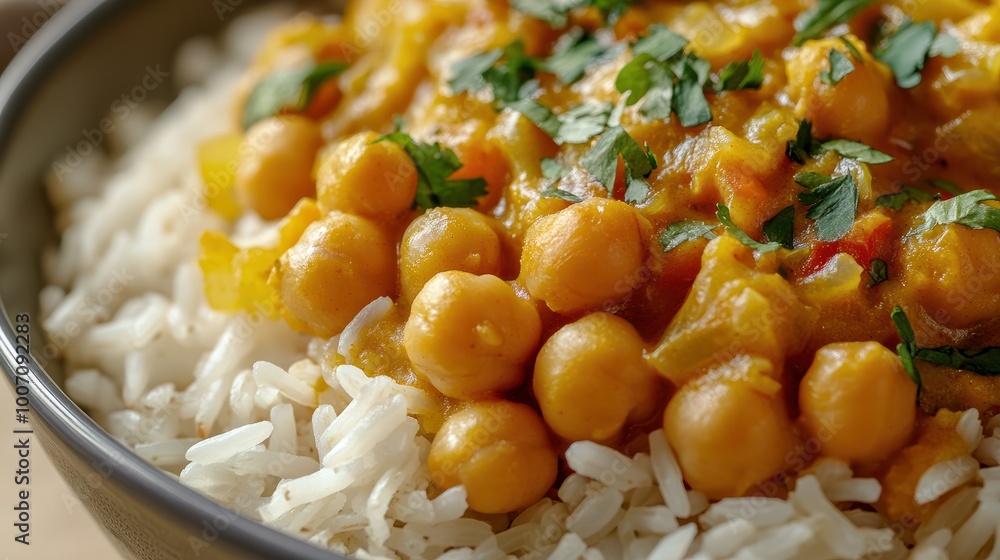 Delicious vegetarian rice with flavorful vegan chickpea curry , healthy, plant-based, meal, dinner, food, recipe, homemade Delicious vegetarian rice with flavorful vegan chickpea curry , healthy, plant-based, meal, dinner, food, recipe, homemade