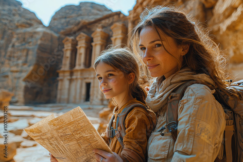 Fototapeta Naklejka Na Ścianę i Meble -  A family taking a guided tour of a local landmark, learning about its history and significance.