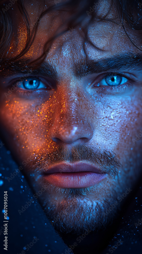 Obraz premium A portrait of a brutal attractive man with beard. Men's beauty and fashion. AI Generative