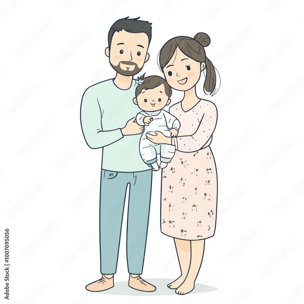 vector flat style parents hugging children on white background .Generative AI vector flat style parents hugging children on white background .Generative AI