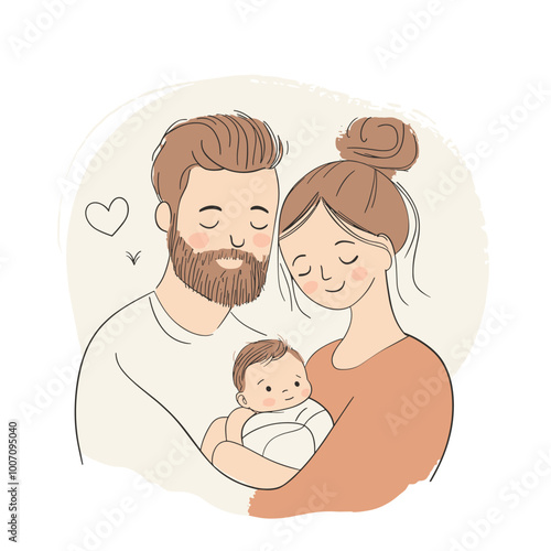 vector flat style parents hugging children on white background .Generative AI