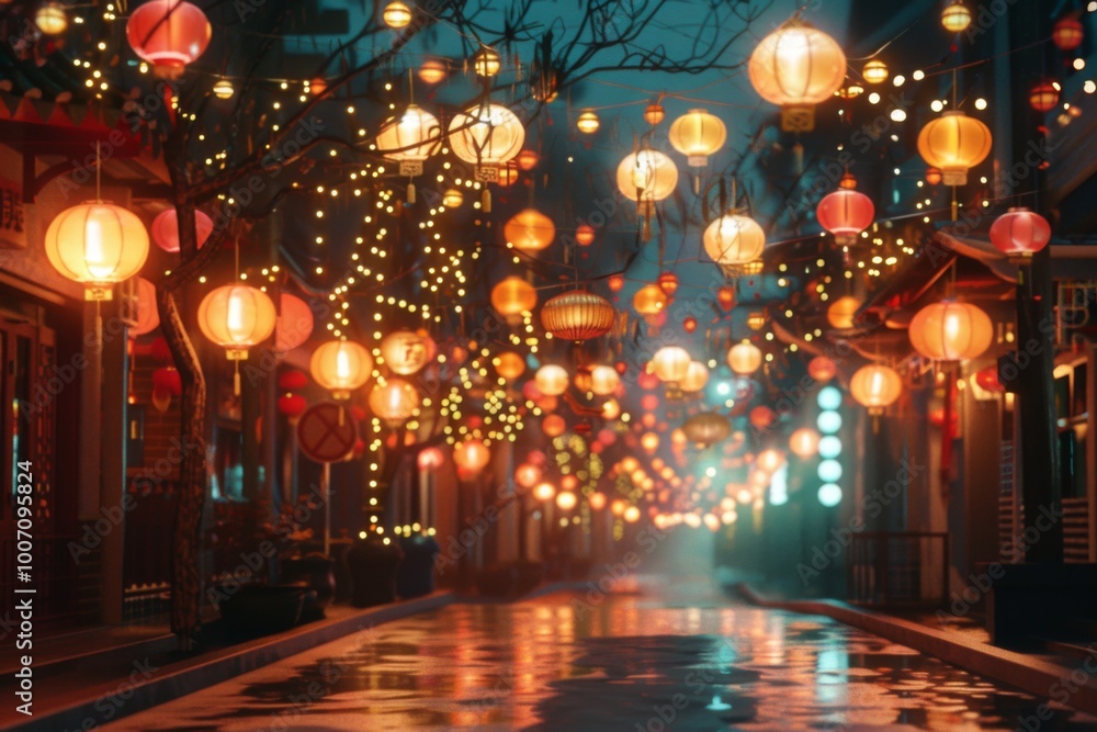 Enchanting mid autumn festival in china lantern lit on city street at ...