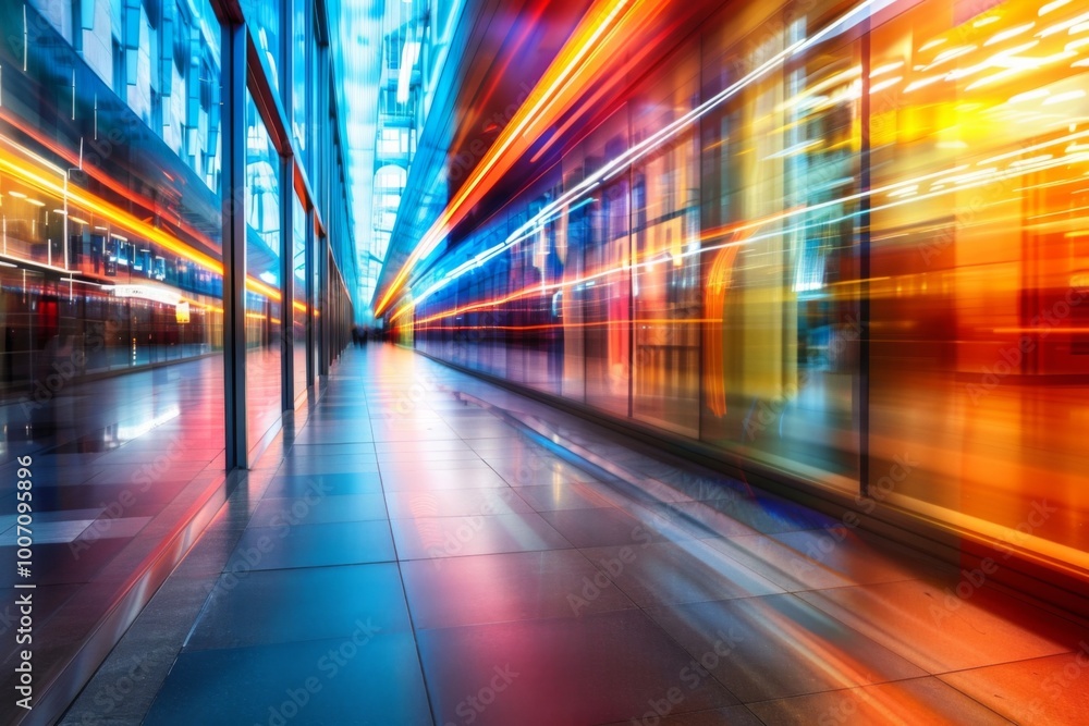 Energetic scene of a corporate hallway with blurred motion Energetic scene of a corporate hallway with blurred motion
