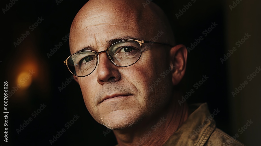 A close-up portrait of a man with short, dark hair, wearing glasses and a brown jacket. He is looking directly at the camera with a serious expression. A close-up portrait of a man with short, dark hair, wearing glasses and a brown jacket. He is looking directly at the camera with a serious expression.
