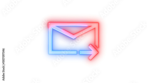 Glowing neon symbol, Neon icon mail forward symbol color transparent background