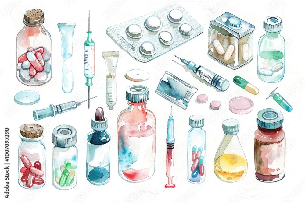 Assorted medical equipment and supplies on a table Assorted medical equipment and supplies on a table