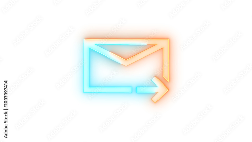 Glowing neon symbol, Neon icon mail forward symbol color transparent background Glowing neon symbol, Neon icon mail forward symbol color transparent background