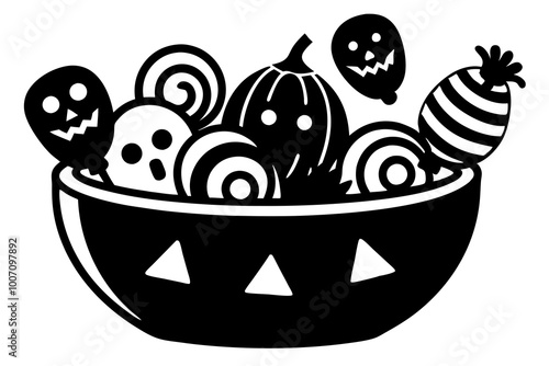 Bowl of colorful sweets, trick or treat halloween gifts