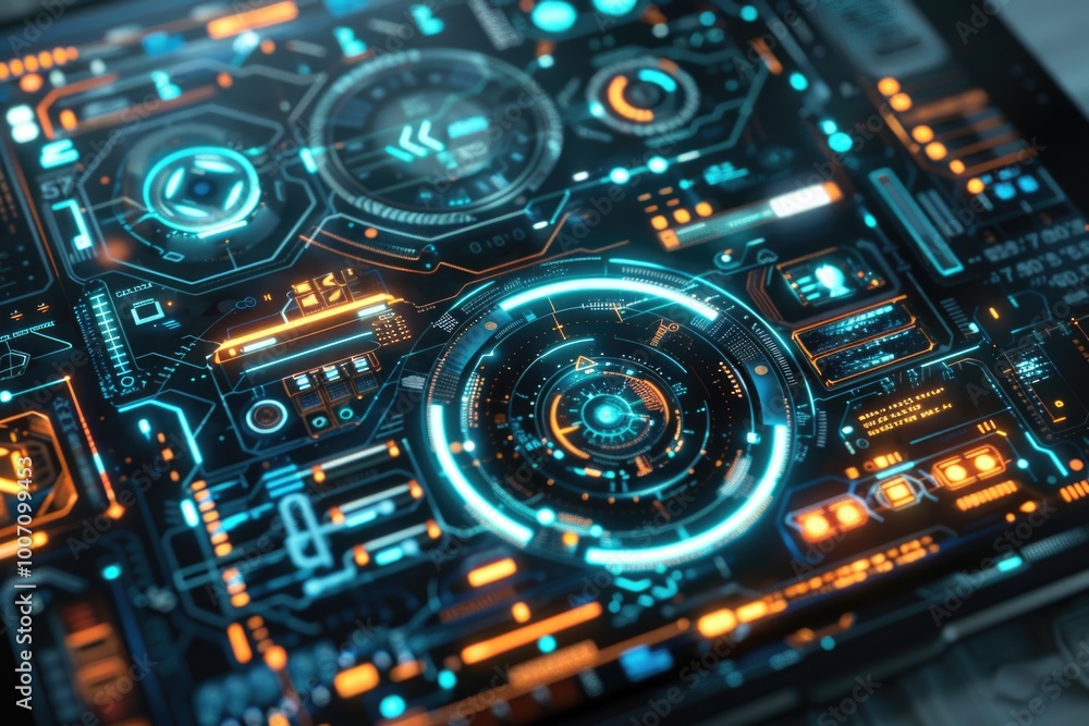 Close-up shot of a high-tech tablet with sleek and modern design features Close-up shot of a high-tech tablet with sleek and modern design features