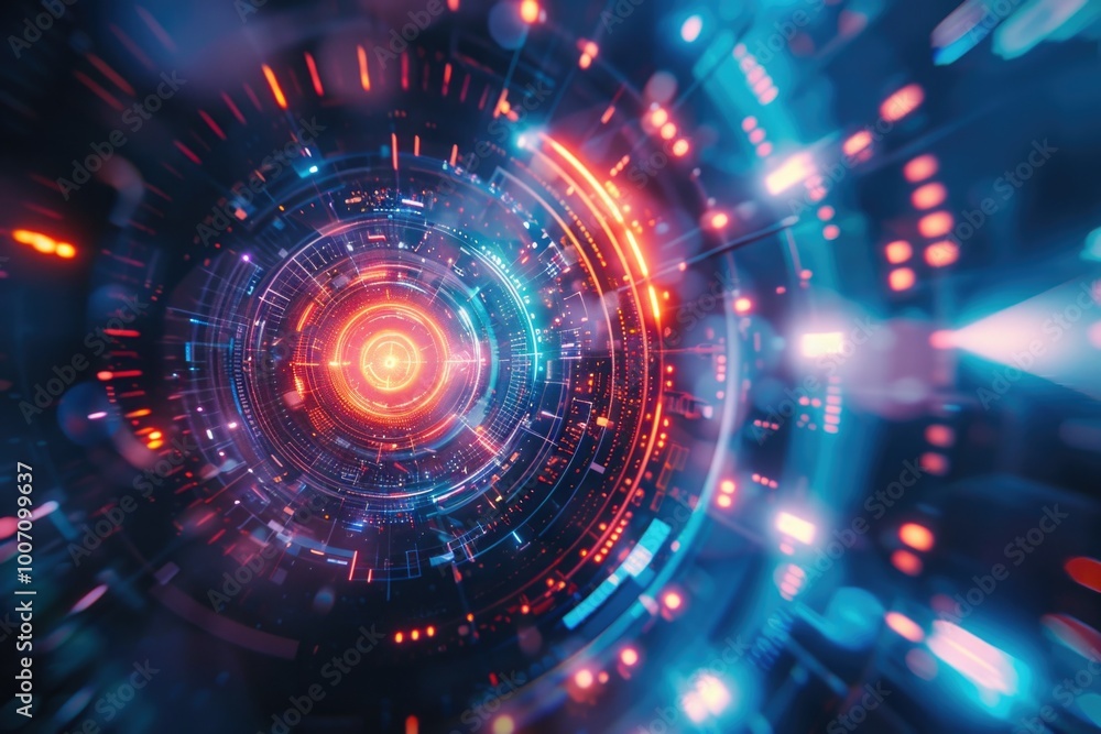 Abstract image of a blue and red tunnel with swirling shapes Abstract image of a blue and red tunnel with swirling shapes