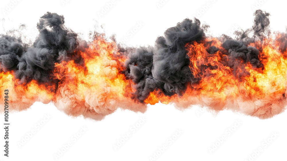 Dramatic explosion with vibrant flames and dark smoke creating a dynamic visual impact. Dramatic explosion with vibrant flames and dark smoke creating a dynamic visual impact.