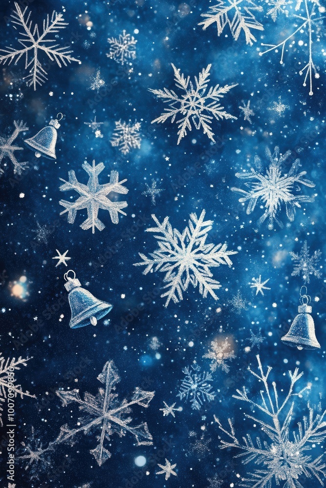 holiday doodle art, a captivating christmas doodle with intricate snowflakes, stars, bells in blue, silver, and white for a festive background holiday doodle art, a captivating christmas doodle with intricate snowflakes, stars, bells in blue, silver, and white for a festive background